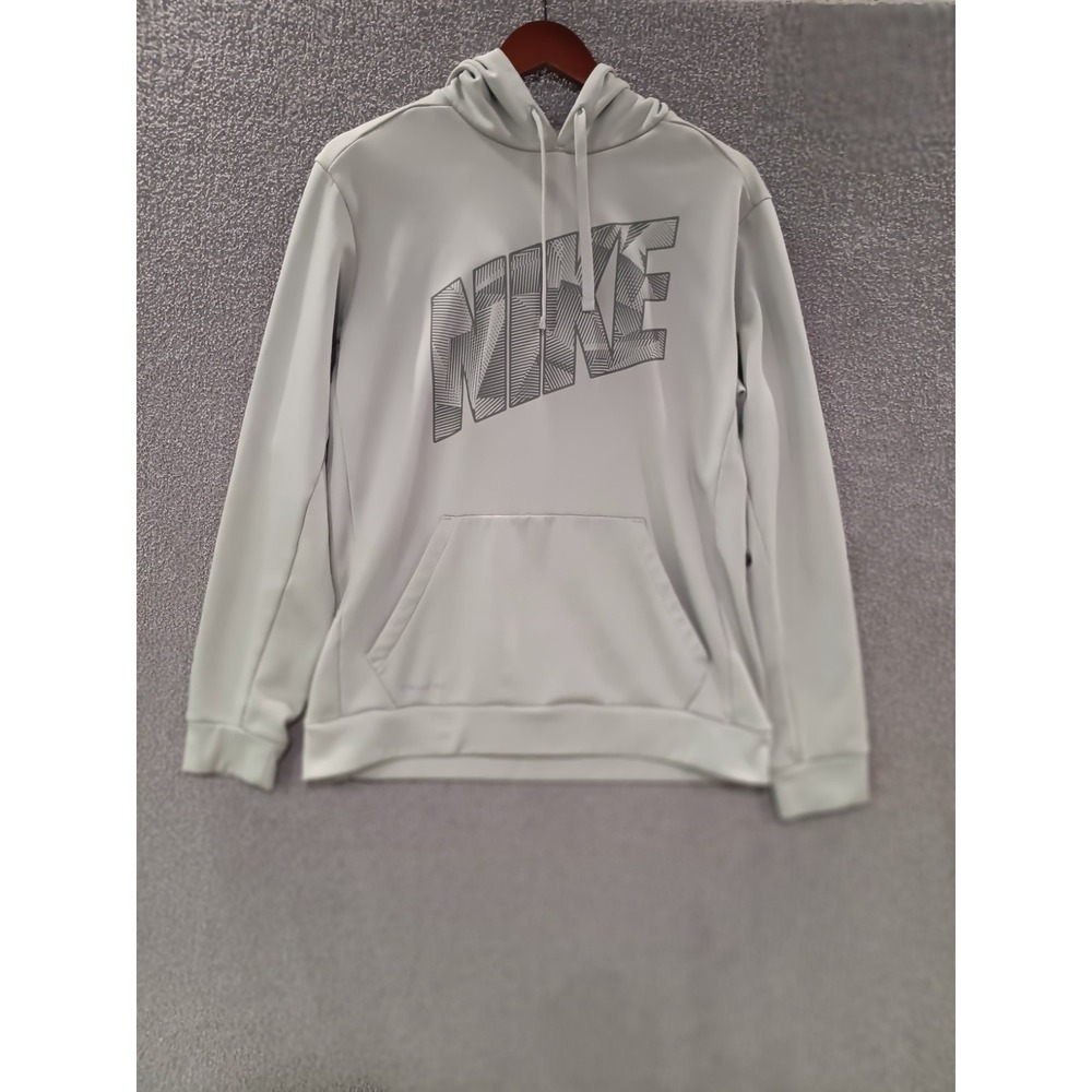 Nike Therma-FIT Pullover Hoodie Men's M Light Gray Big NIKE Logo Fleece Kangaroo